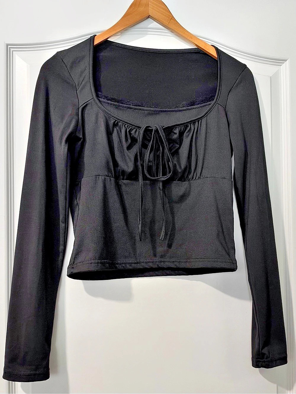 Black Long Sleeve Top Tie Front Layered Look Like New